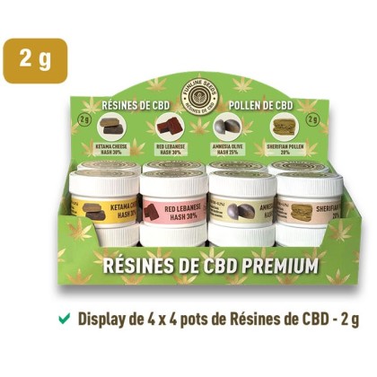 Présentoir de 16 pots de résine CBD 2g 