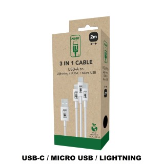 Cable 1,2 m 3 en 1 USB-A to micro USB / Iphone / USB-C