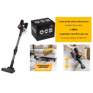1 boite de 200 cahiers OCB premium courts + offert 1 aspirateur sans fil